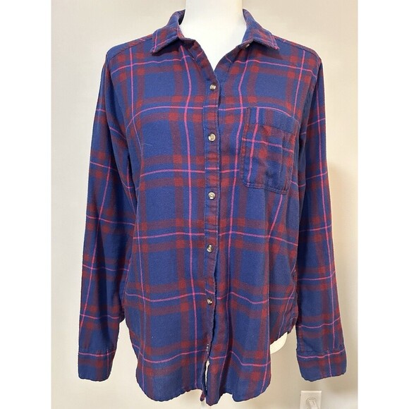 HOLLISTER Flannel Blue/Red/Pink Button Up Long Sleeve with Pocket Women’s Medium - Picture 1 of 4